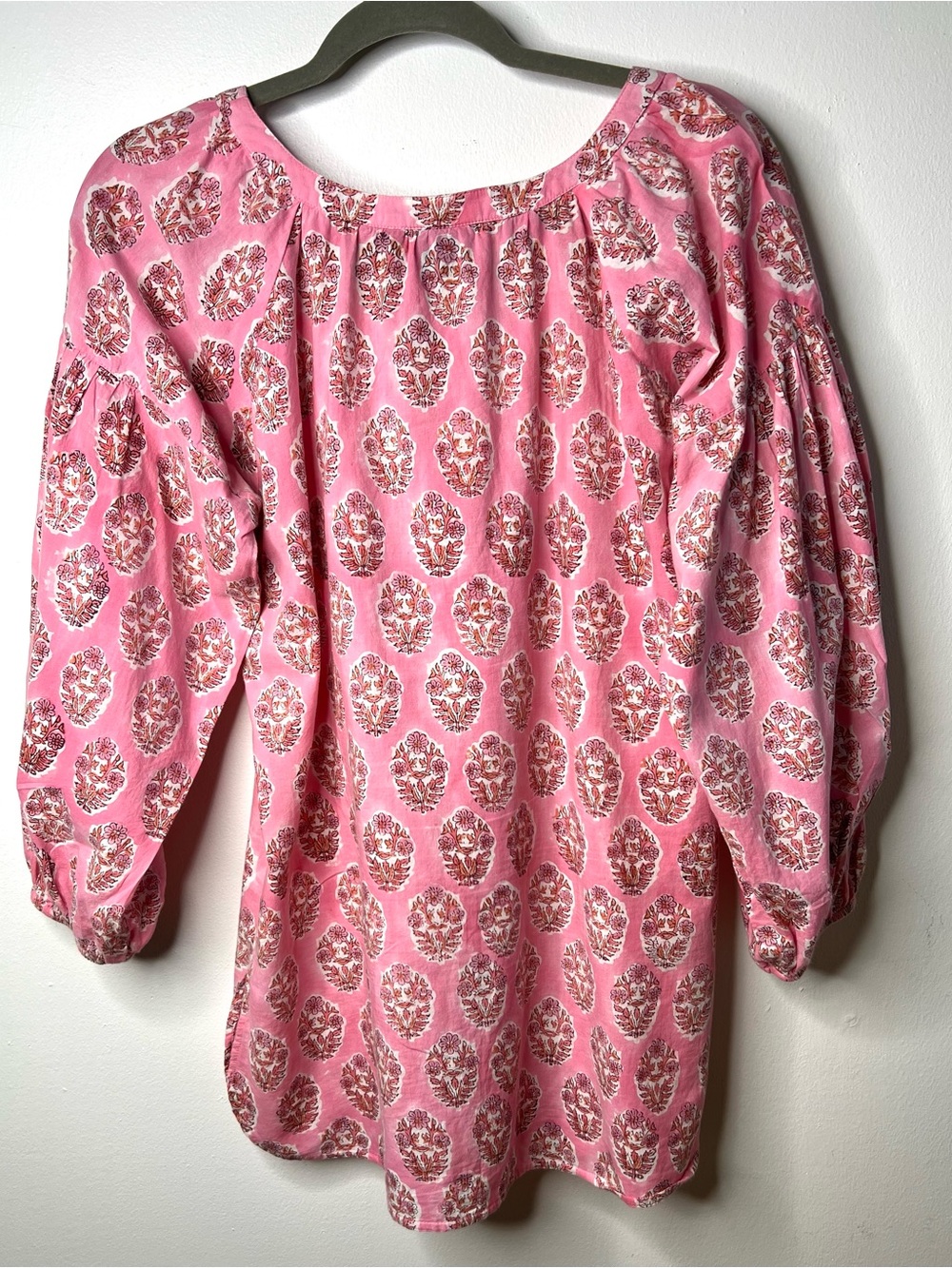 Madison Mathews Pink Tassel Tie 3/4 Sleeve Peasant Top SZ M EUC - Picture 5 of 8